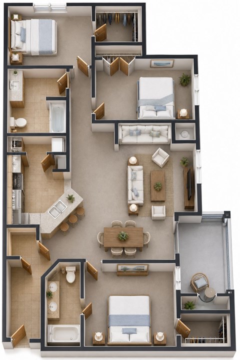 Floor plan for 3 beds, 2 baths, 1361 sqft